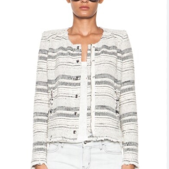 IRO LIZZIE TWEED BLAZER JACKET, CREAM & BLACK, WOMENS SIZE 3 - Picture 2 of 14